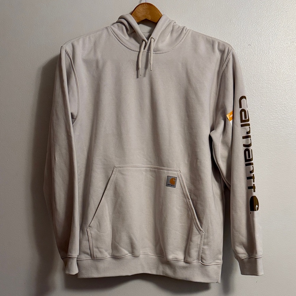Carhartt Men's Off-White Hoodie with Logo Sleeve